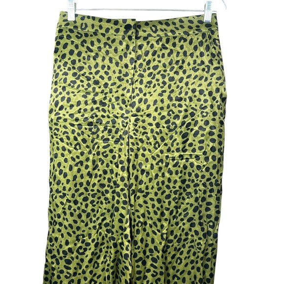 Zara Large Satin Flowy Animal Leopard Cheetah Kelly Green Wide Leg Trousers - Picture 3 of 13